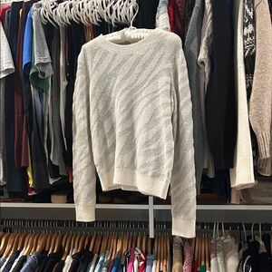 rag & bone Ivory Crew Neck Sweater with Subtle Diagonal Texture